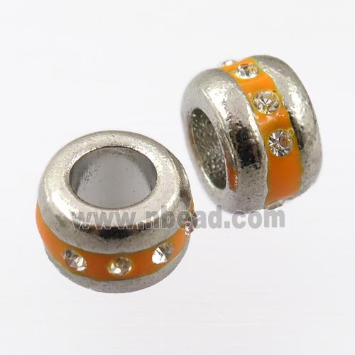 copper rondelle beads pave zircon, platinum plated, orange