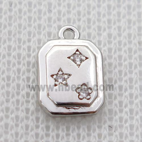 copper rectangle pendant pave zircon, platinum plated