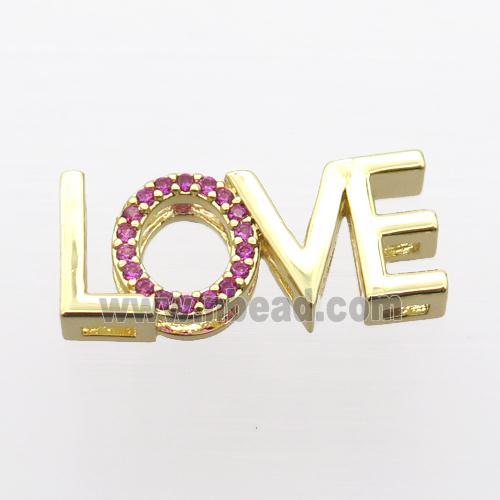 copper LOVE beads pave zircon, gold plated