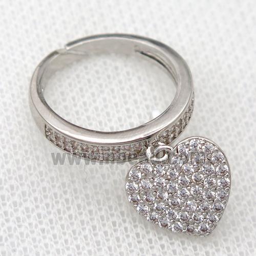 copper Rings pave zircon with heart, platinum plated