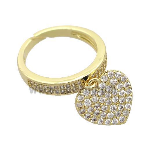 copper Rings pave zircon with heart, gold plated