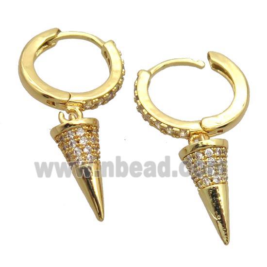 copper Hoop Earrings pave zircon with bullet, gold plated