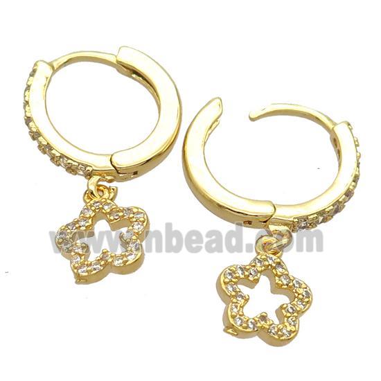 copper Hoop Earrings pave zircon with flower, gold plated