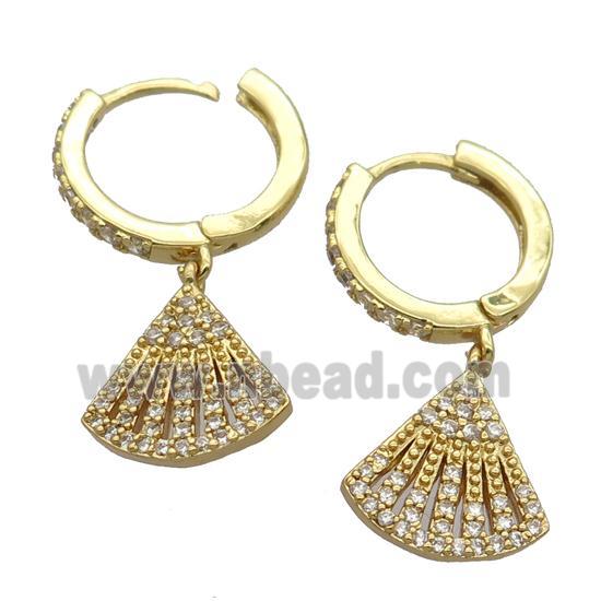 copper Hoop Earrings pave zircon with fans, gold plated