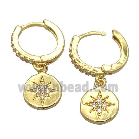 copper Hoop Earrings pave zircon with northstar, gold plated