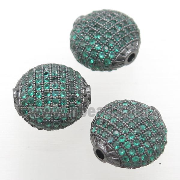 copper coin beads paved green zircon, black plated