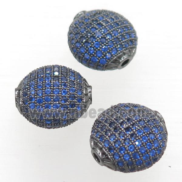 copper coin beads paved blue zircon, black plated