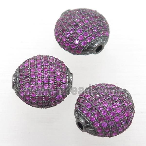 copper coin beads paved hotpink zircon, black plated