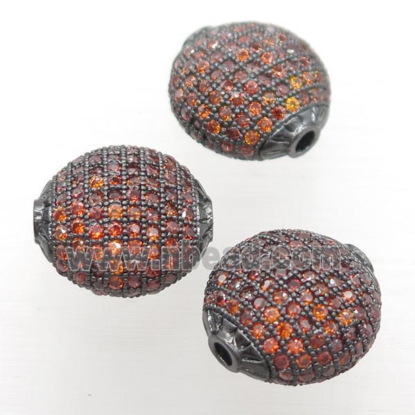 copper coin beads paved orange zircon, black plated