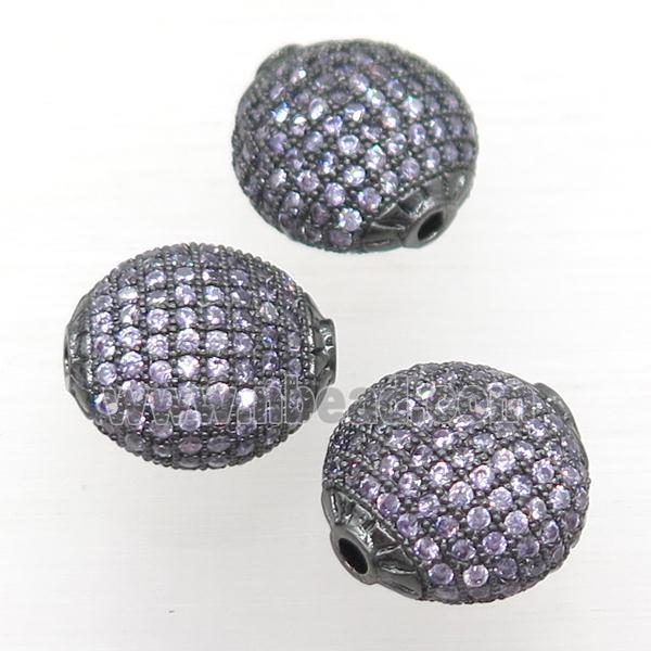 copper coin beads paved purple zircon, black plated