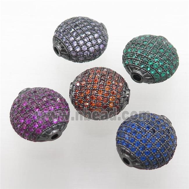 copper coin beads paved zircon, mixed, black plated
