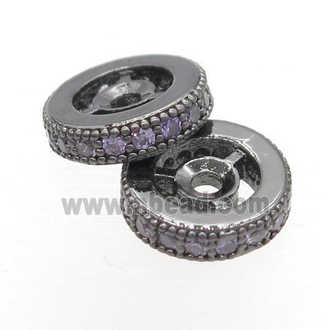 copper heishi beads paved purple zircon, black gunmetal plated