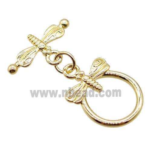 copper connector clasp, dragonfly, gold plated