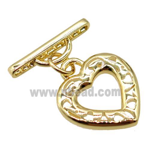 copper connector clasp, heart, gold plated