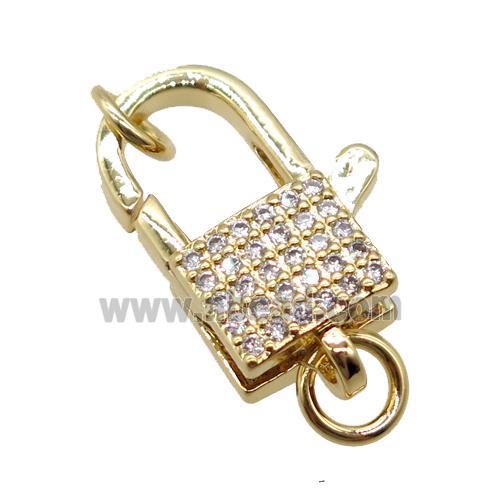 copper lock clasp pave zircon, gold plated