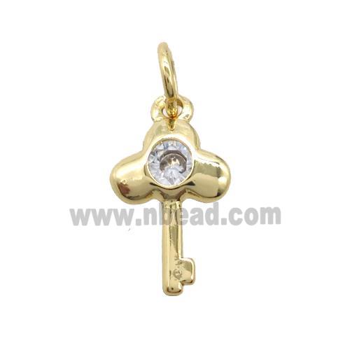 copper Key charm pendant pave zircon, gold plated