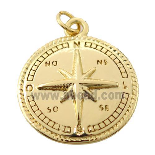copper Compass pendant, gold plated