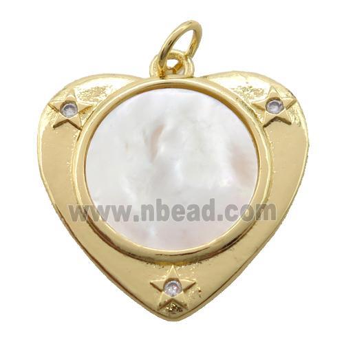 copper heart pendant with pearlized shell, gold plated