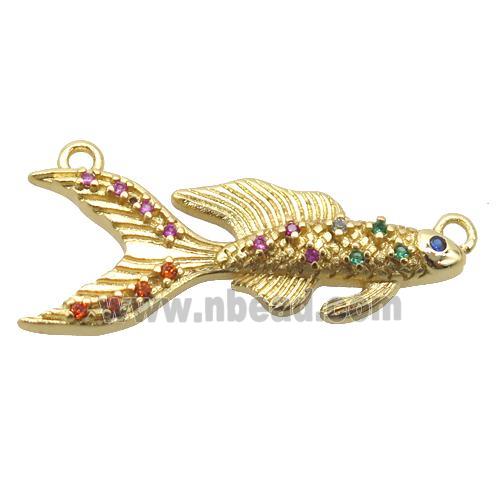 copper fish pendant pave zircon with 2loops, gold plated