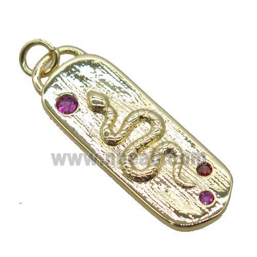 copper rectangle pendant pave zircon, snake, gold plated