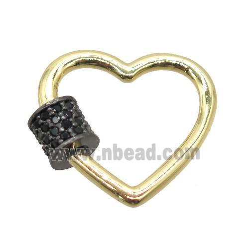 copper carabiner lock pendant, heart, gold plated