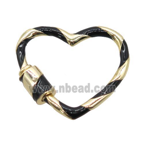 copper carabiner lock pendant with enamel, heart, gold plated