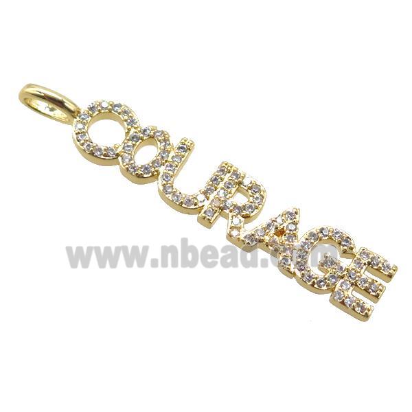 copper COURAGE pendant pave zircon, gold plated