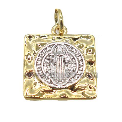 copper square pendant pave zircon, gold plated