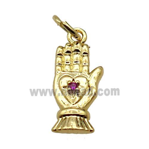 copper hand pendant pave zircon, gold plated