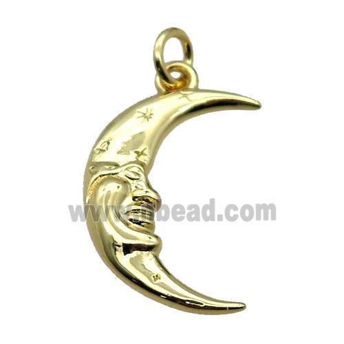 copper moon face pendant, gold plated