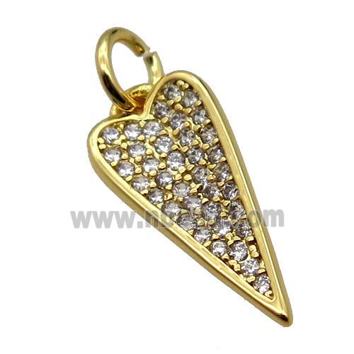 copper dart pendant pave zircon, gold plated