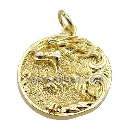 copper circle pendant, tiger, gold plated