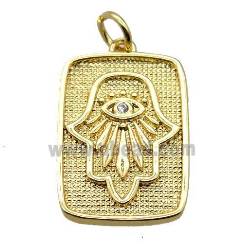 copper rectangle pendant pave zircon, hand, gold plated