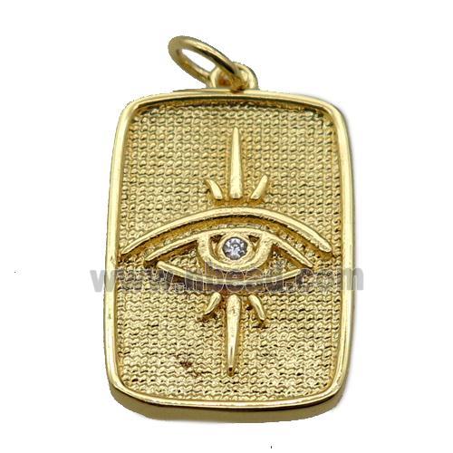 copper rectangle pendant pave zircon, eye, gold plated