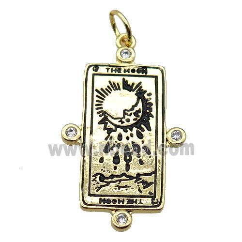 copper rectangle tarot card pendant pave zircon, moonface, gold plated