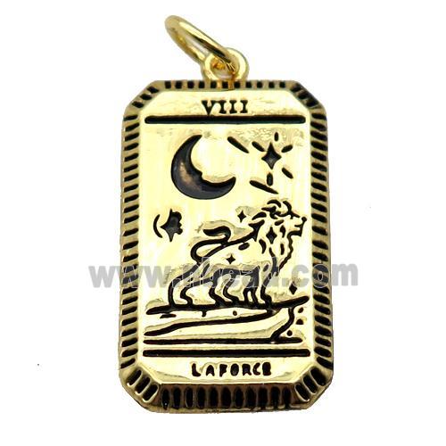 copper rectangle tarot card pendant pave zircon, lion, gold plated