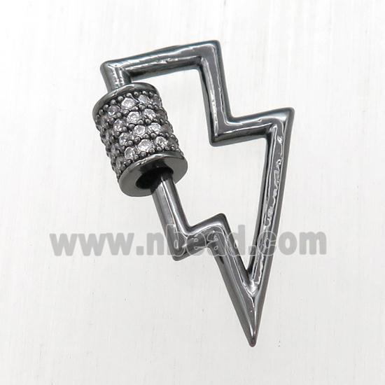 copper carabiner lock pendant paved zircon, lightning, black plated