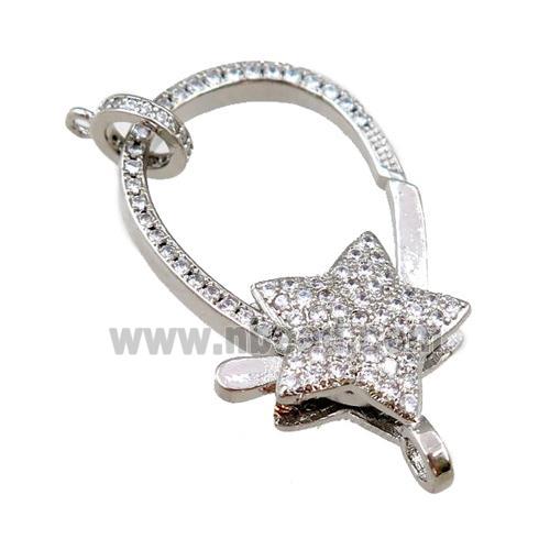 copper Carabiner Clasp paved zircon, star, platinum plated