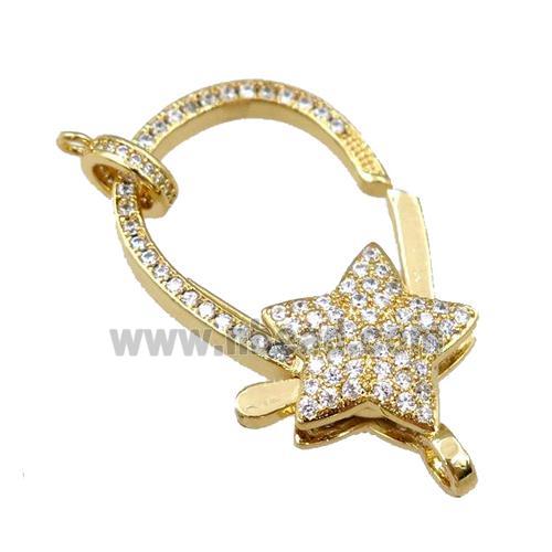 copper Carabiner Clasp paved zircon, star, gold plated