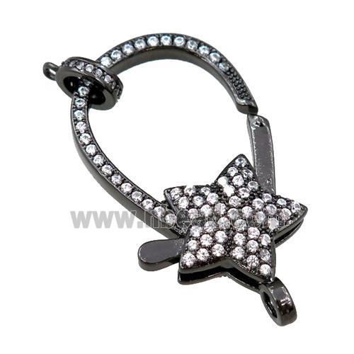copper Carabiner Clasp paved zircon, star, black plated