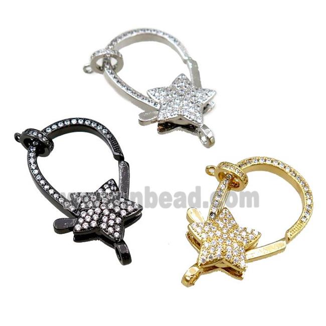 copper Carabiner Clasp paved zircon, star, mixed color