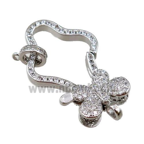 copper Carabiner Clasp paved zircon, butterfly, platinum plated