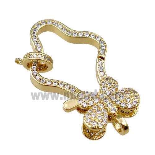copper Carabiner Clasp paved zircon, butterfly, gold plated