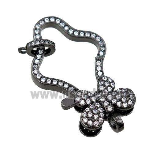 copper Carabiner Clasp paved zircon, butterfly, black plated