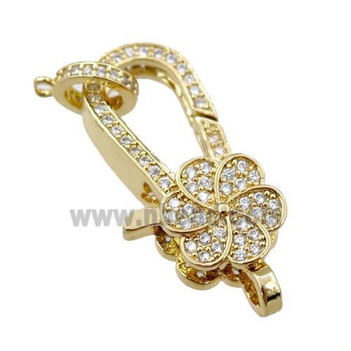 copper Carabiner Clasp paved zircon, gold plated