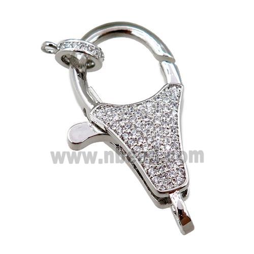 copper Carabiner Clasp paved zircon, platinum plated