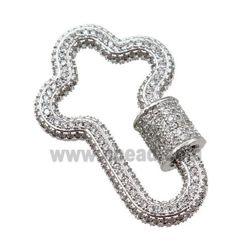 copper Carabiner Clasp paved zircon, platinum plated