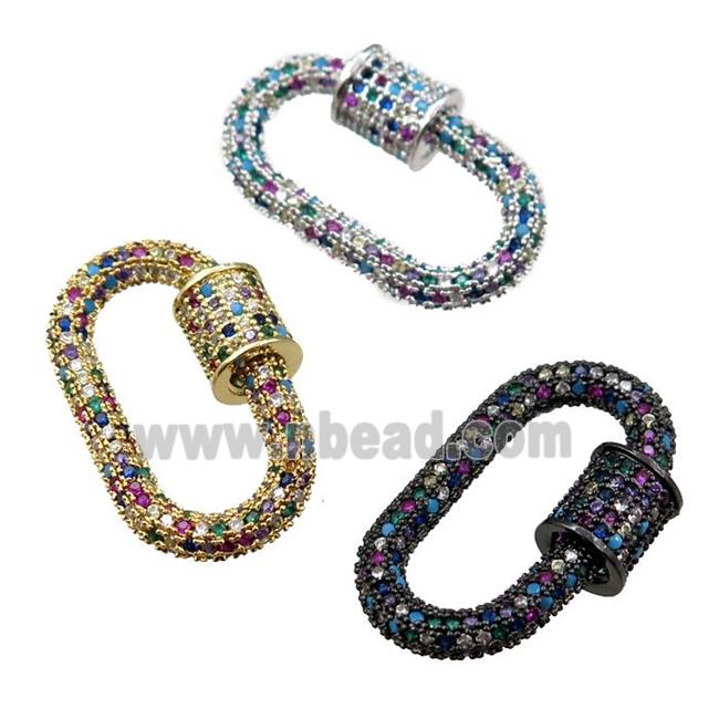 copper Carabiner Clasp Lock micro paved zircon, oval, mixed