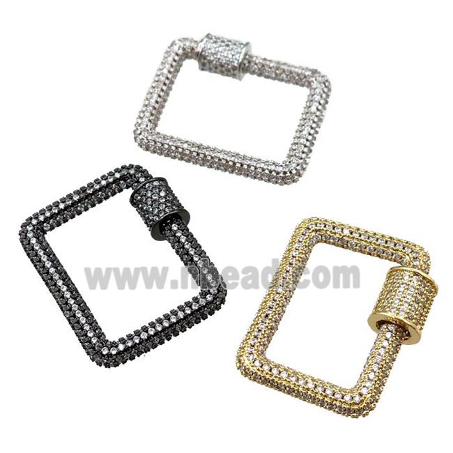 copper Carabiner Clasp paved zircon, rectangle, mixed