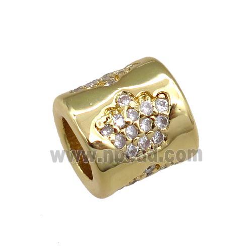 copper tube beads pave zircon, crown, gold plated